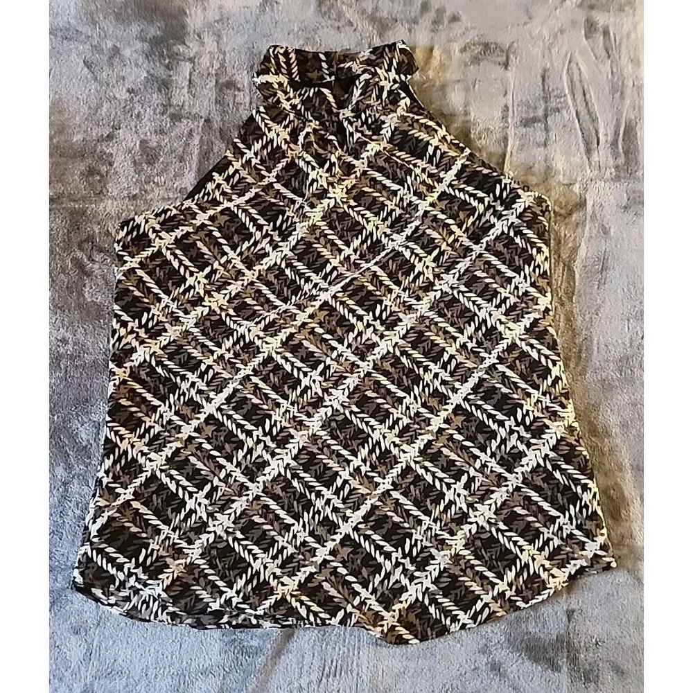 White House Black Market Plaid Halter Sleeveless Lined Blouse Size 4
